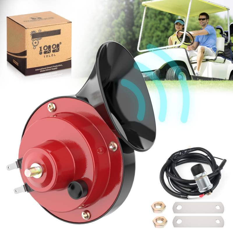 10L0L Universelles Golfwagen-Hupen-Set, 12 V, Wasserdichte Elektrische Schneckenhupe mit Bodenschalter für Yamaha Club-Car EZGO Golfwagen oder UTV-Boot, Einstellbare Lautstärke von 10L0L