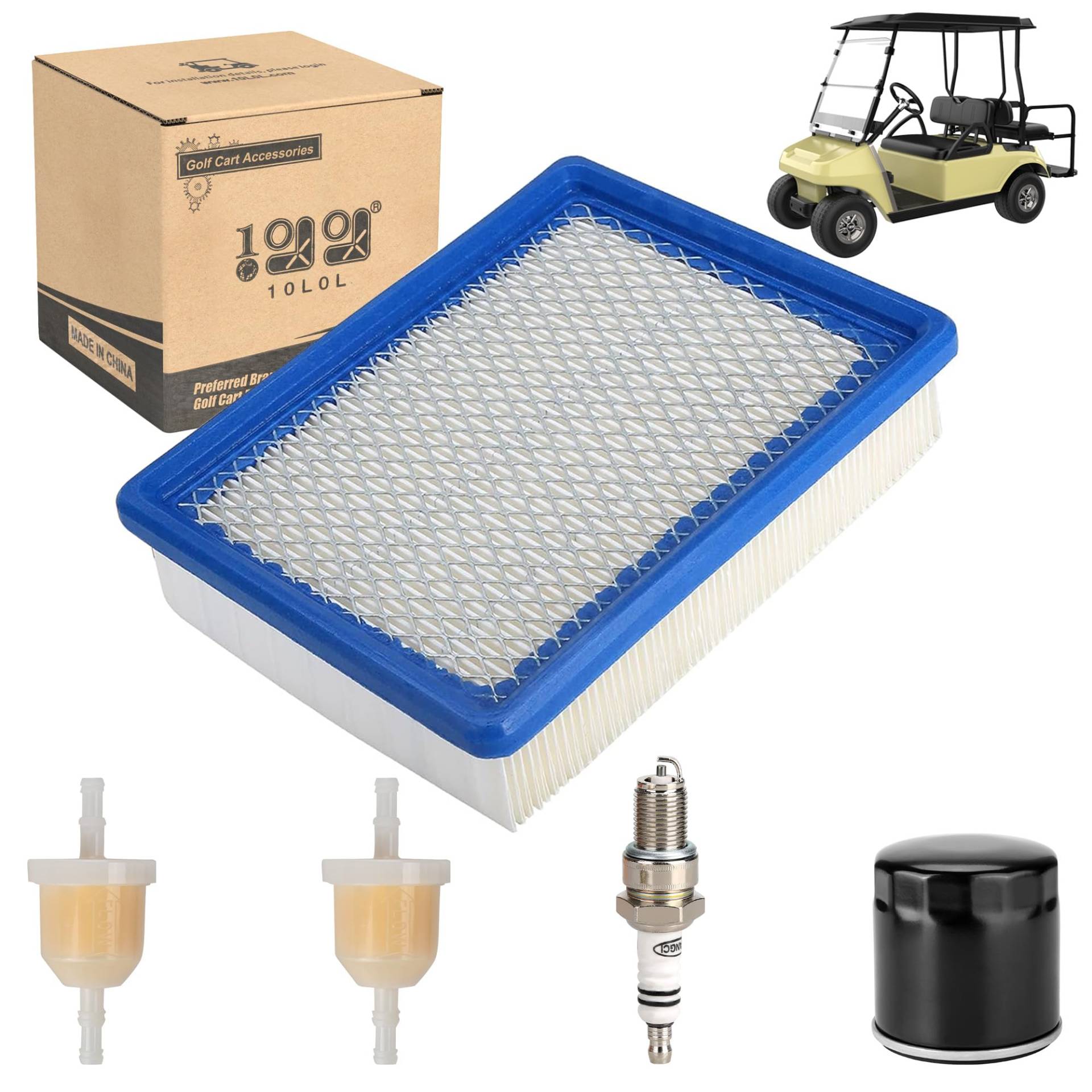 Golf Cart Tune Up Kit for 1992-up Club Car DS 4-Cycle Gas Carts with FE350 FE290 Engine Oil Filter Fuel Filter Air Filter Spark Plug 1013684 von 10L0L