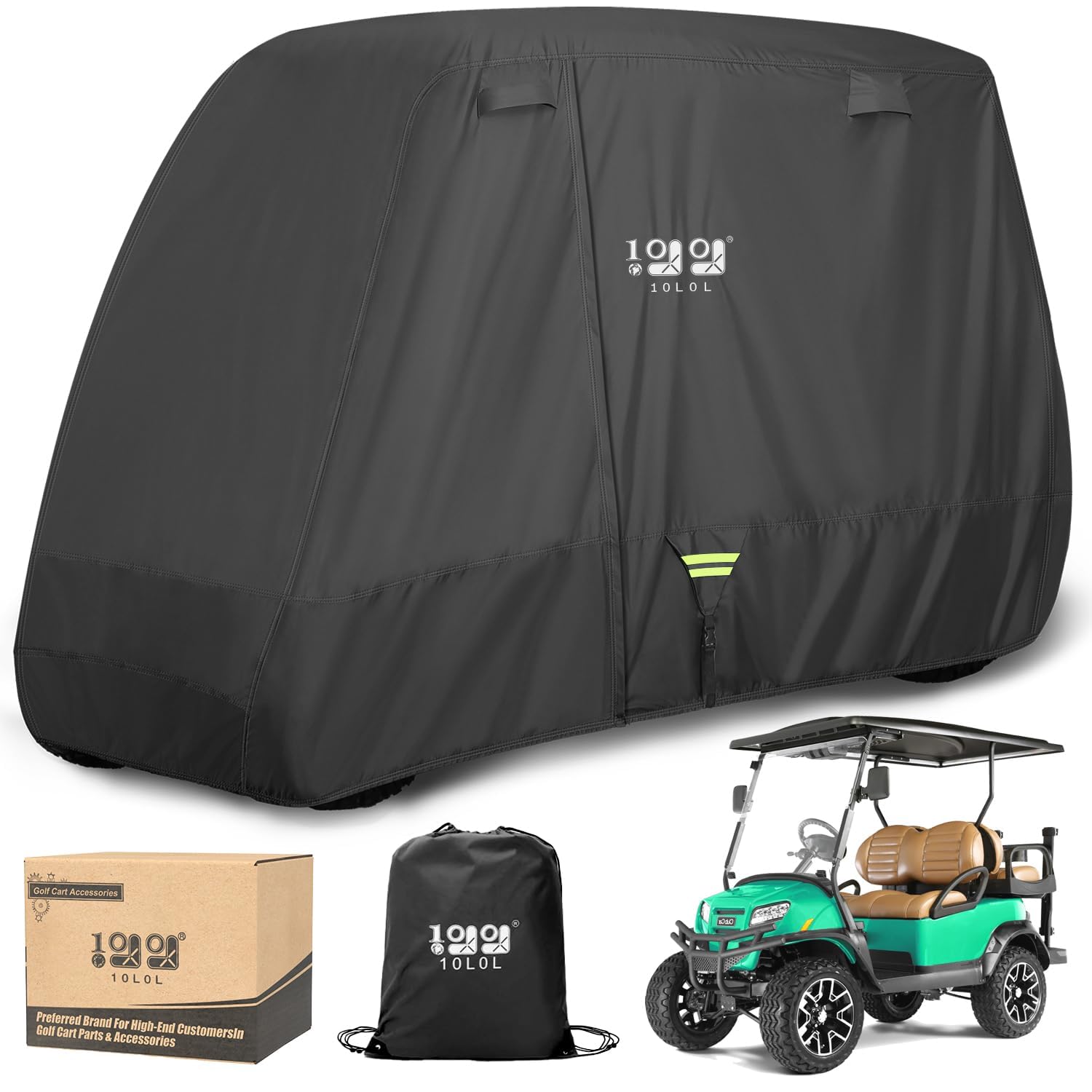 Golfwagen-Abdeckung Universelle für 2/4 Passagiere Golf Cart Yamaha, EZGO und Club Car, Allwetter Outdoor Schutz Wetterfest, Schwarz von 10L0L