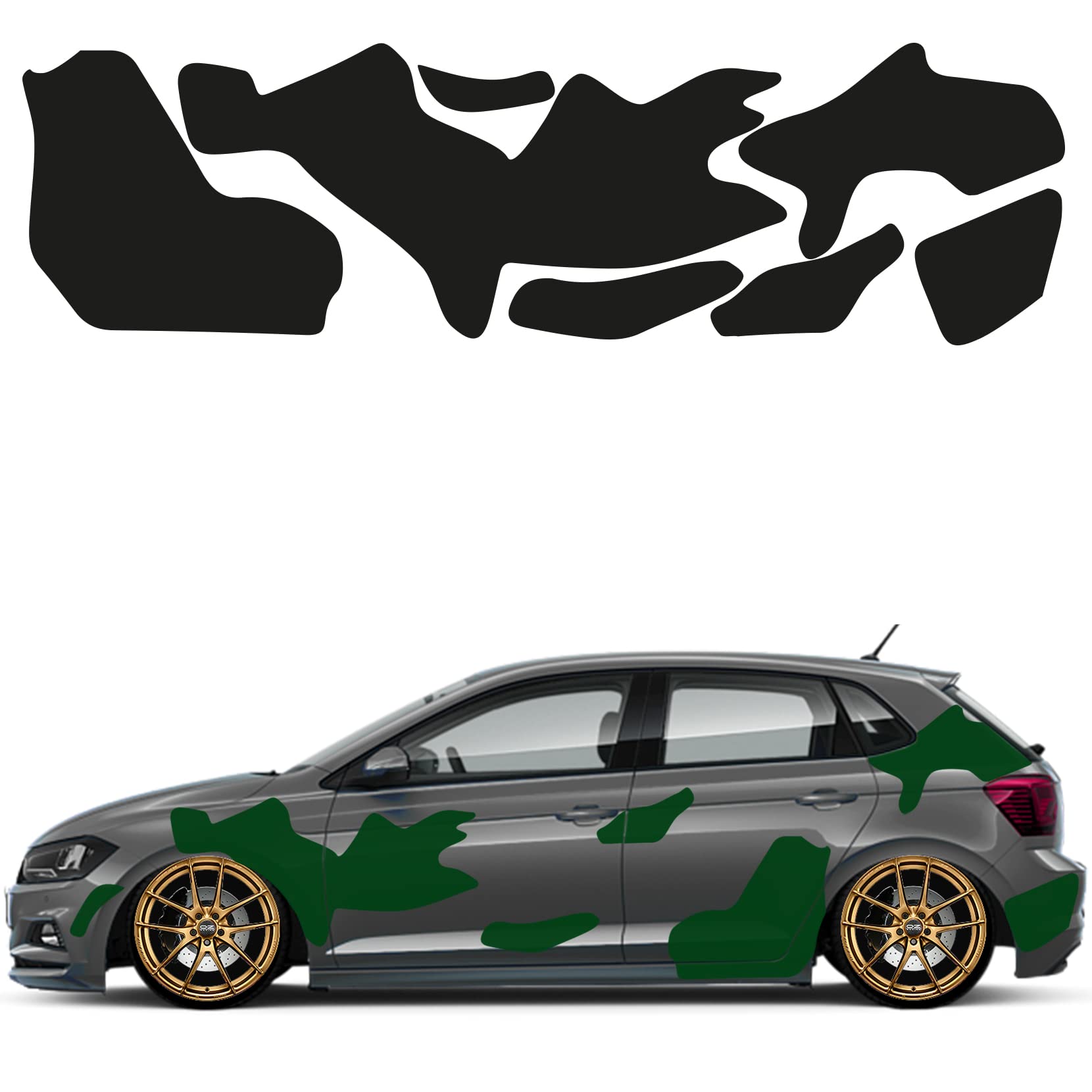 1A Style Sticker Camouflage Auto Aufkleber Set 7 Teilig Autodekor KFZ Seitenaufkleber Tuningset Camper Camo Premiumfolie (Dunkelgrün) von 1A Style Sticker