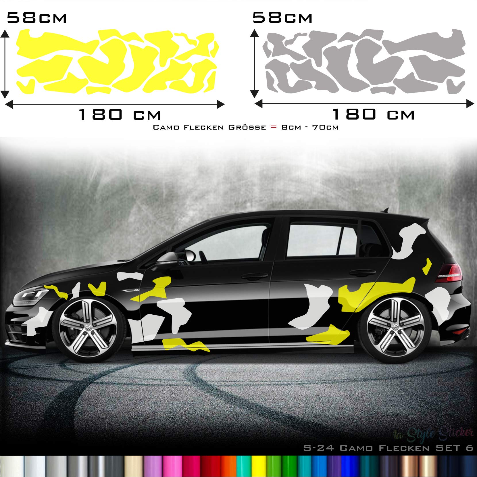 1A Style Sticker Seitenaufkleber Auto Tarnfelck Aufkleber Set 2 Farbig WUNSCHFARBE Camo Camouflage Autosticker Auto Seitenaufkleber Streifen Muster von 1A Style Sticker