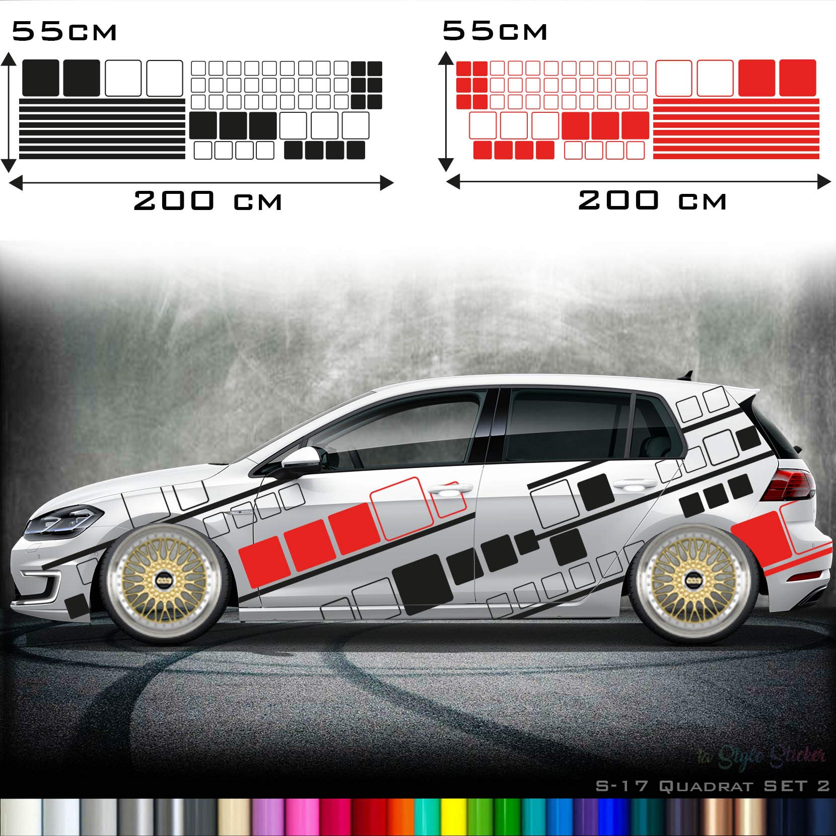 Auto Camouflage Aufkleber Set Streifen Kästen Cyber Pixel Autotattoo Car-Style Sticker Hexa Matrix Look Stance S17 von 1A Style Sticker