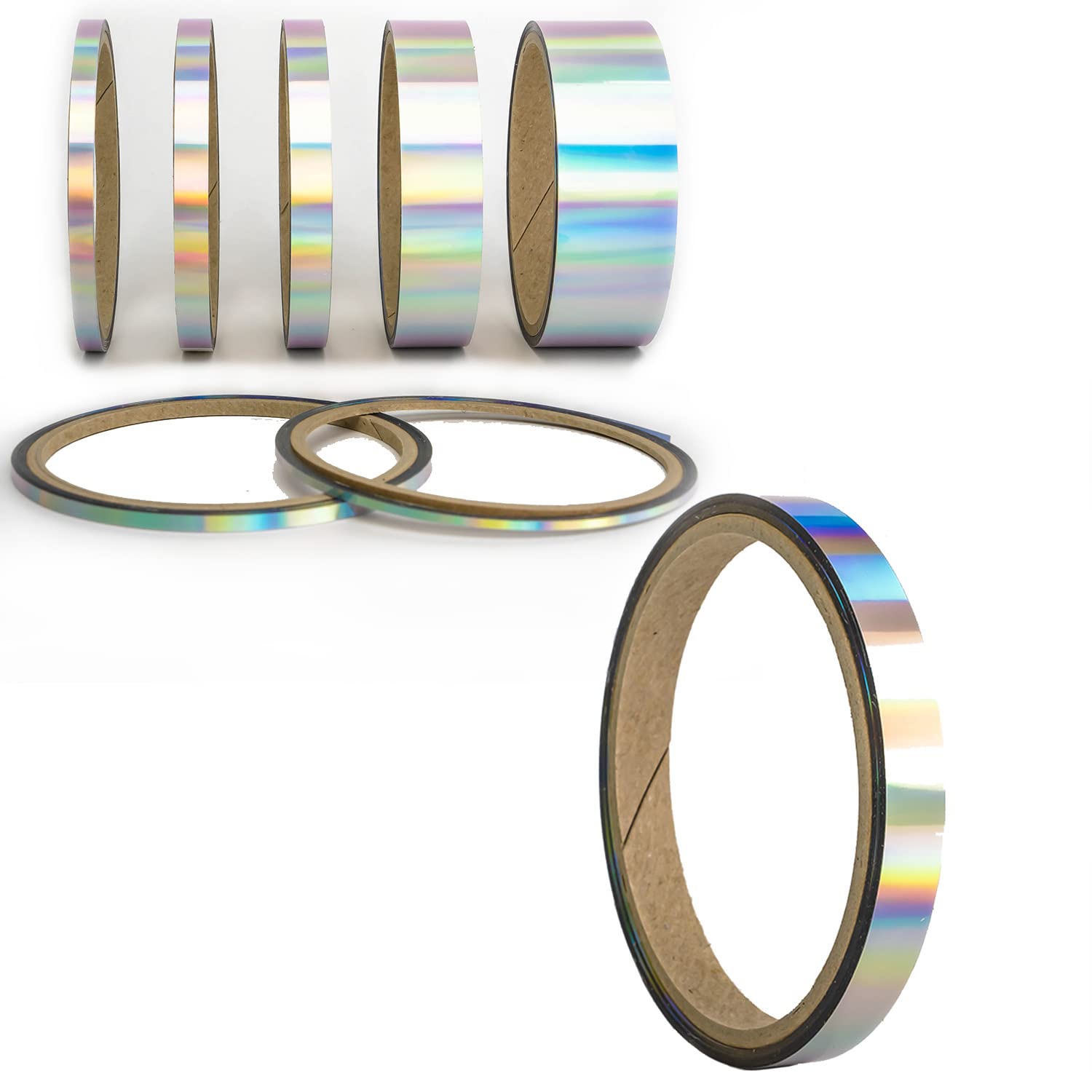 Oilslick Zierstreifen Sticker Fahrzeug Tuning Aufkleber Seitenstreifen Hologramm Klebebänder Design Stripes Regenbogen Effekt Zierband Folie Modellbau Basteln (10 mm, Hologramm Silber) von 1A Style Sticker