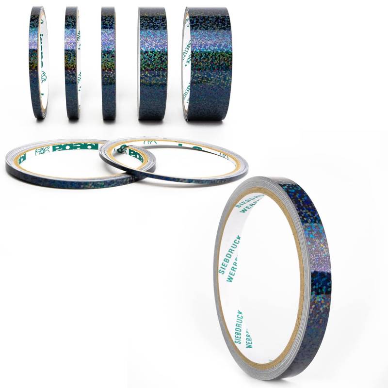 Oilslick Zierstreifen Sticker Fahrzeug Tuning Aufkleber Seitenstreifen Hologramm Klebebänder Design Stripes Regenbogen Effekt Zierband Folie Modellbau Basteln (13 mm, Glitzer Schwarz) von 1A Style Sticker