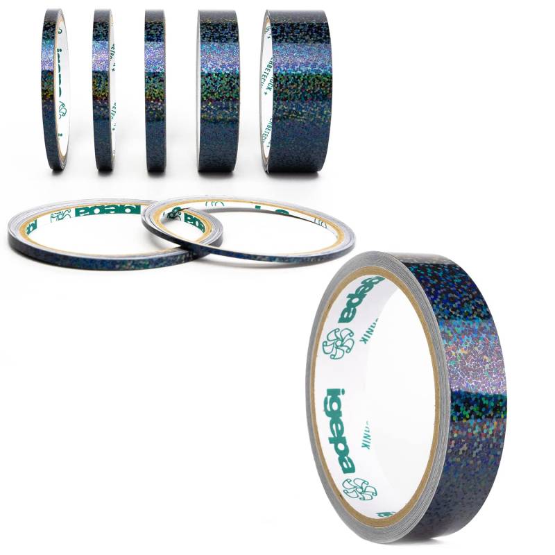 Oilslick Zierstreifen Sticker Fahrzeug Tuning Aufkleber Seitenstreifen Hologramm Klebebänder Design Stripes Regenbogen Effekt Zierband Folie Modellbau Basteln (17 mm, Glitzer Schwarz) von 1A Style Sticker