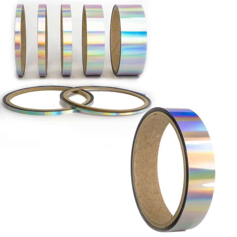 Oilslick Zierstreifen Sticker Fahrzeug Tuning Aufkleber Seitenstreifen Hologramm Klebebänder Design Stripes Regenbogen Effekt Zierband Folie Modellbau Basteln (20 mm, Hologramm Silber) von 1A Style Sticker