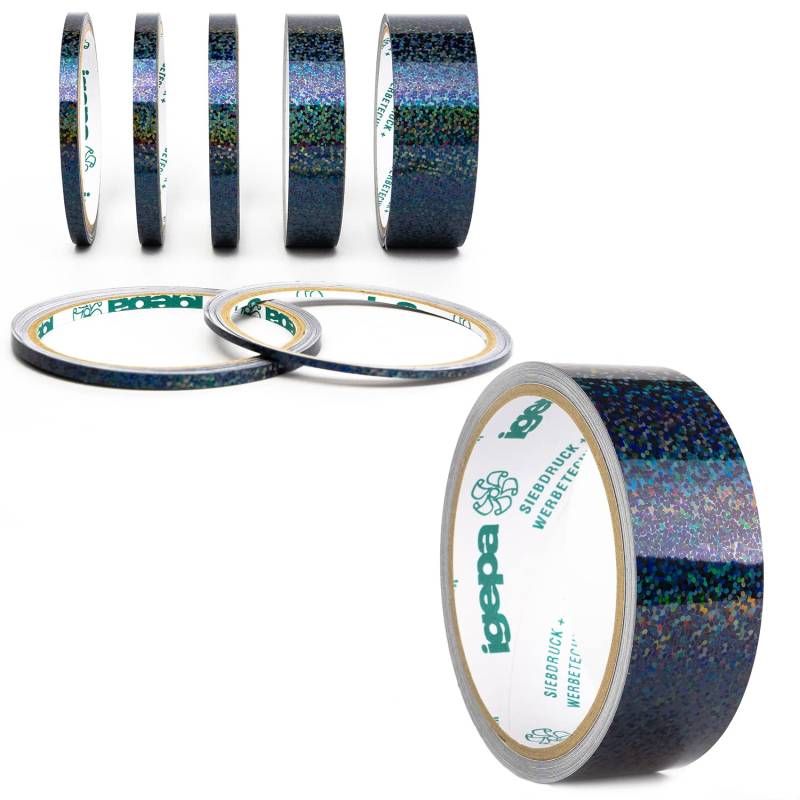 Oilslick Zierstreifen Sticker Fahrzeug Tuning Aufkleber Seitenstreifen Hologramm Klebebänder Design Stripes Regenbogen Effekt Zierband Folie Modellbau Basteln (30 mm, Glitzer Schwarz) von 1A Style Sticker