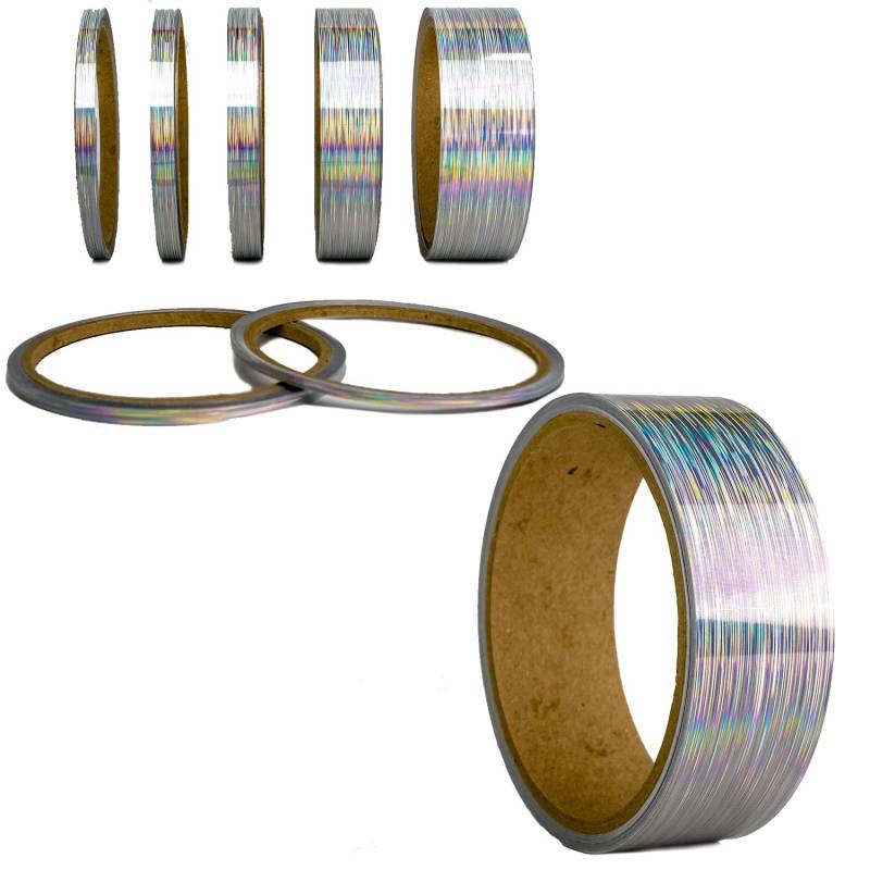 Oilslick Zierstreifen Sticker Fahrzeug Tuning Aufkleber Seitenstreifen Hologramm Klebebänder Design Stripes Regenbogen Effekt Zierband Folie Modellbau Basteln (30 mm, Silber Stripes) von 1A Style Sticker