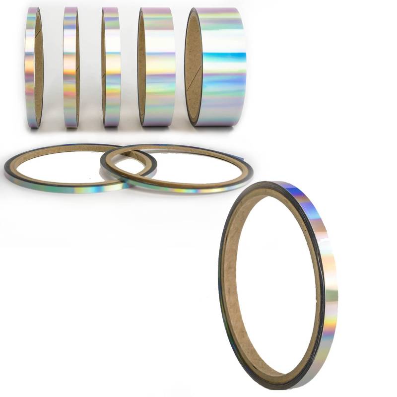 Oilslick Zierstreifen Sticker Fahrzeug Tuning Aufkleber Seitenstreifen Hologramm Klebebänder Design Stripes Regenbogen Effekt Zierband Folie Modellbau Basteln (6 mm, Hologramm Silber) von 1A Style Sticker