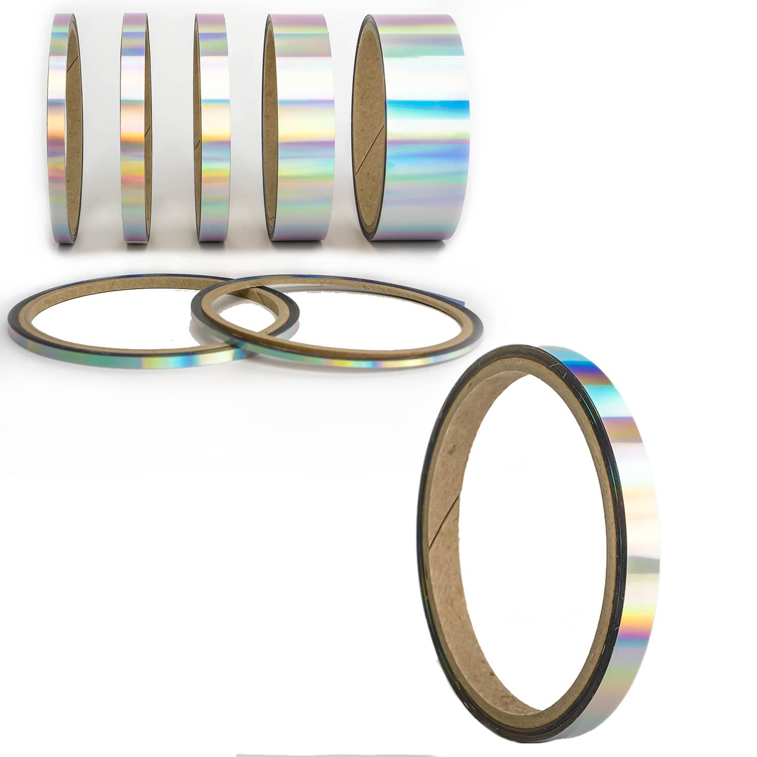 Oilslick Zierstreifen Sticker Fahrzeug Tuning Aufkleber Seitenstreifen Hologramm Klebebänder Design Stripes Regenbogen Effekt Zierband Folie Modellbau Basteln (8 mm, Hologramm Silber) von 1A Style Sticker