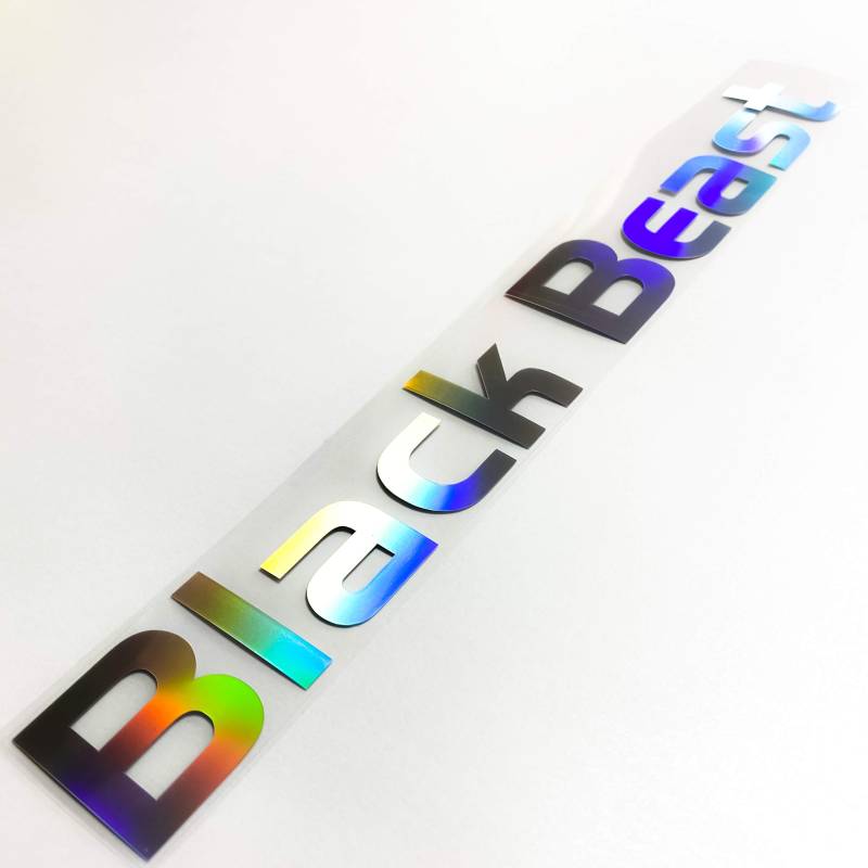 Schriftzug Aufkleber Black Beast Oilslick Autoaufkleber Hologramm Tuningsticker Regenbogenfarben Sticker Schimmernd Frontscheibe Heckscheibe Seitenschweller Reflektierend 3D Effekt Schwarz Beauty von 1A Style Sticker