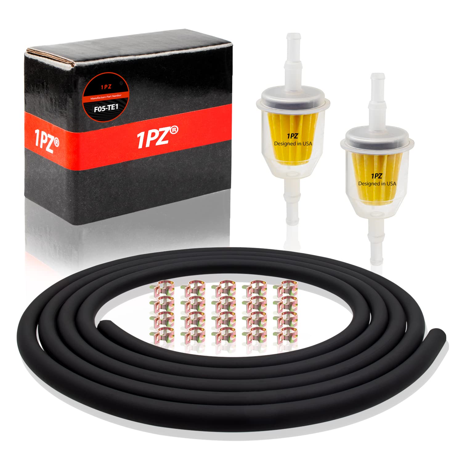 1PZ F05-TE1 1/4" Benzinschlauch Kit 2 Meter Ø 6mm Kraftstoffleitung 2 Stück 6mm/8mm Benzinfilter 20 Stück Schlauchschellen für Auto Motorrad Roller von 1PZ