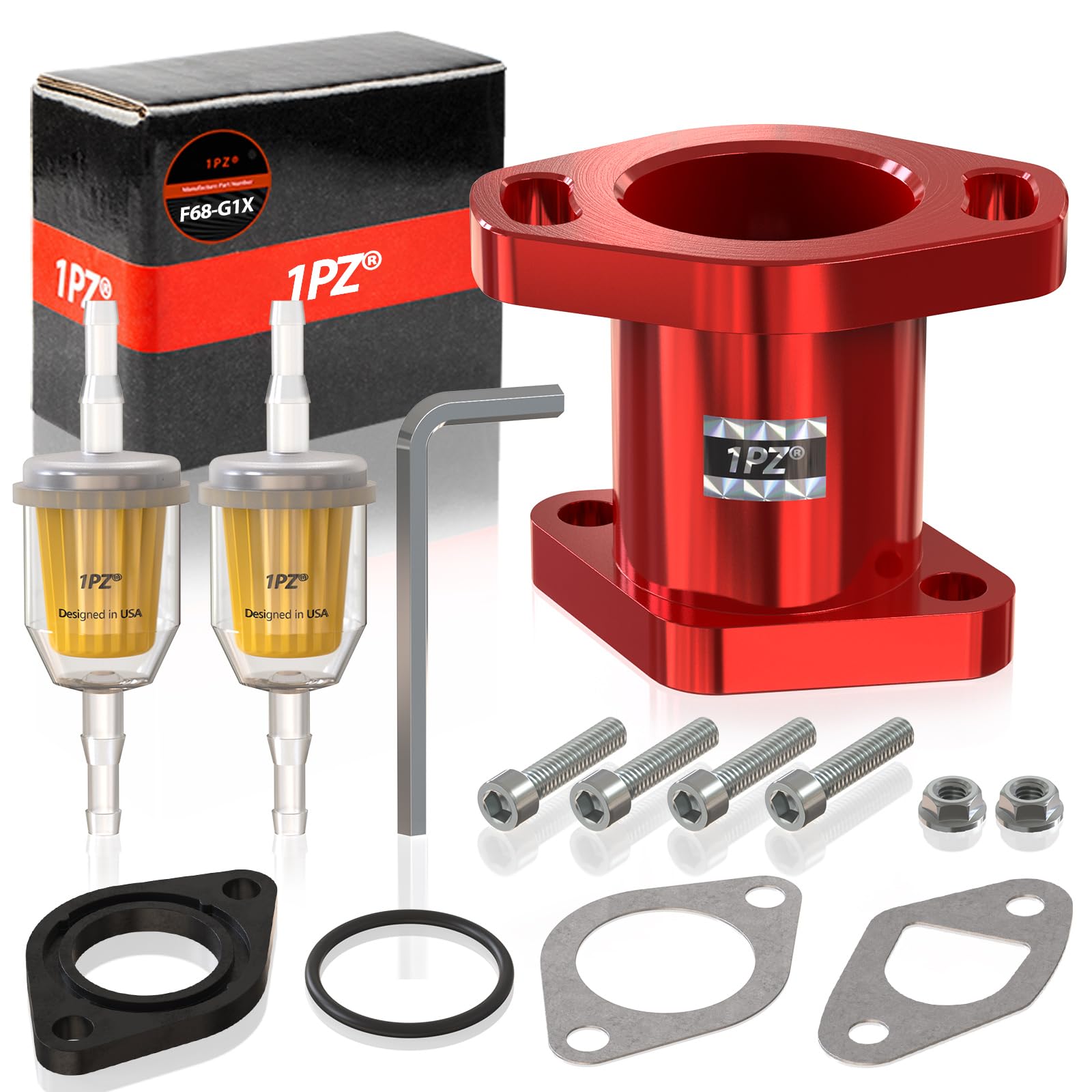 1PZ F68-G1X Ansaugstutzen Performance Racing mit Ersatzschrauben Kit für Predator 212cc Coleman Honda CT200U GX160 GX200 6,5HP OHV 196cc KT196 Clones Moto Go Kart Mini Bike von 1PZ