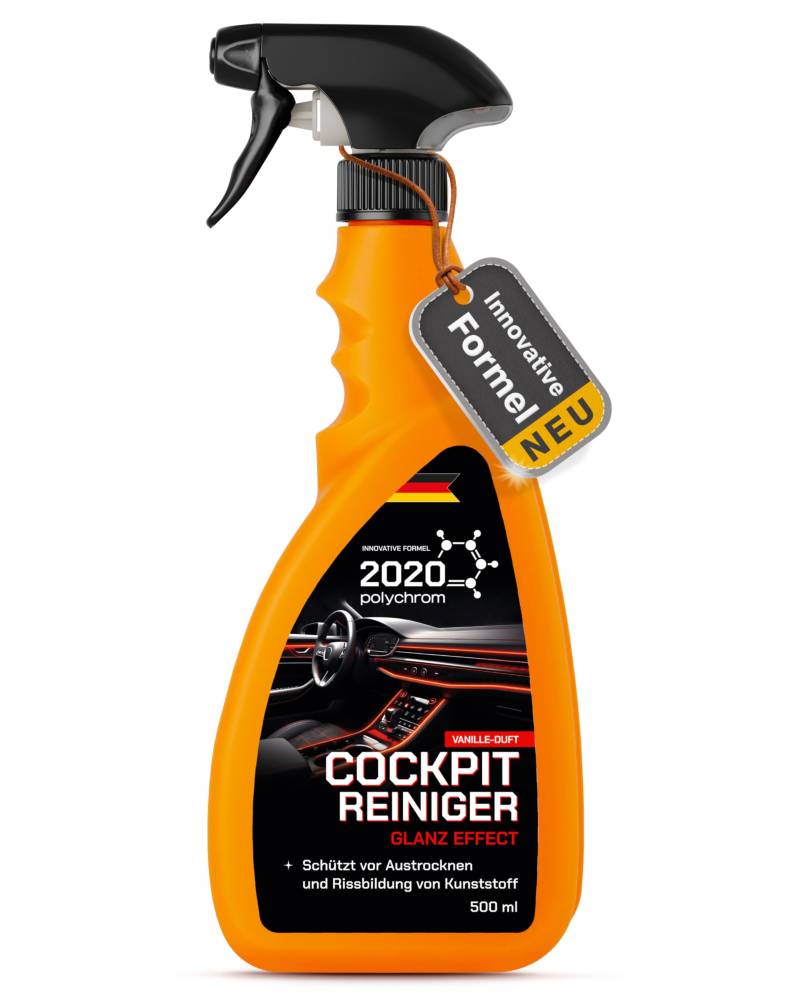 2020 Polychrom Cockpit Reiniger 500 ml – Glanz Effekt, UV-Schutz, Antistatik, Staubabweisend, Vanille-Duft – Für Kunststoff, Vinyl und Armaturenbrett-Reinigung von 2020 Polychrom