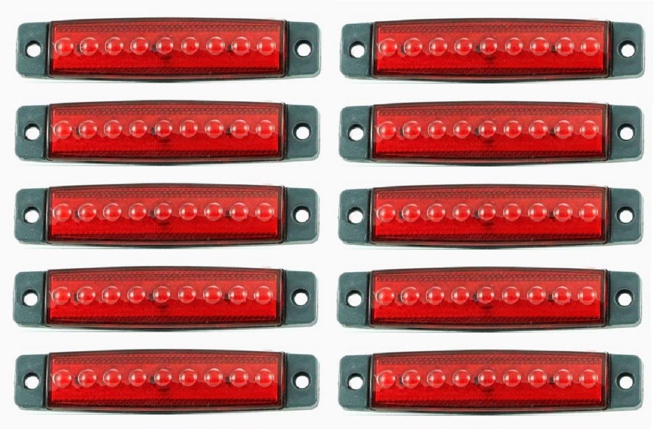 10x LED 24V Rückseitig Umrissmarkierung rote Lichter mit 9 LEDs LKW Anhänger Bus Chassis Van Camper von 24/7 AUTO
