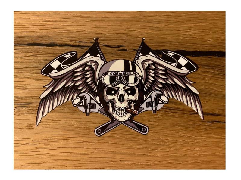 24/7stickers #689 / Skull Racing Aufkleber je 12x7cm Skull Totenkopf V2 Biker Custom Chopper Cafe Racer Bobber Tankaufkleber Motorrad Auto Tuning Racing USA V8 von 24/7stickers