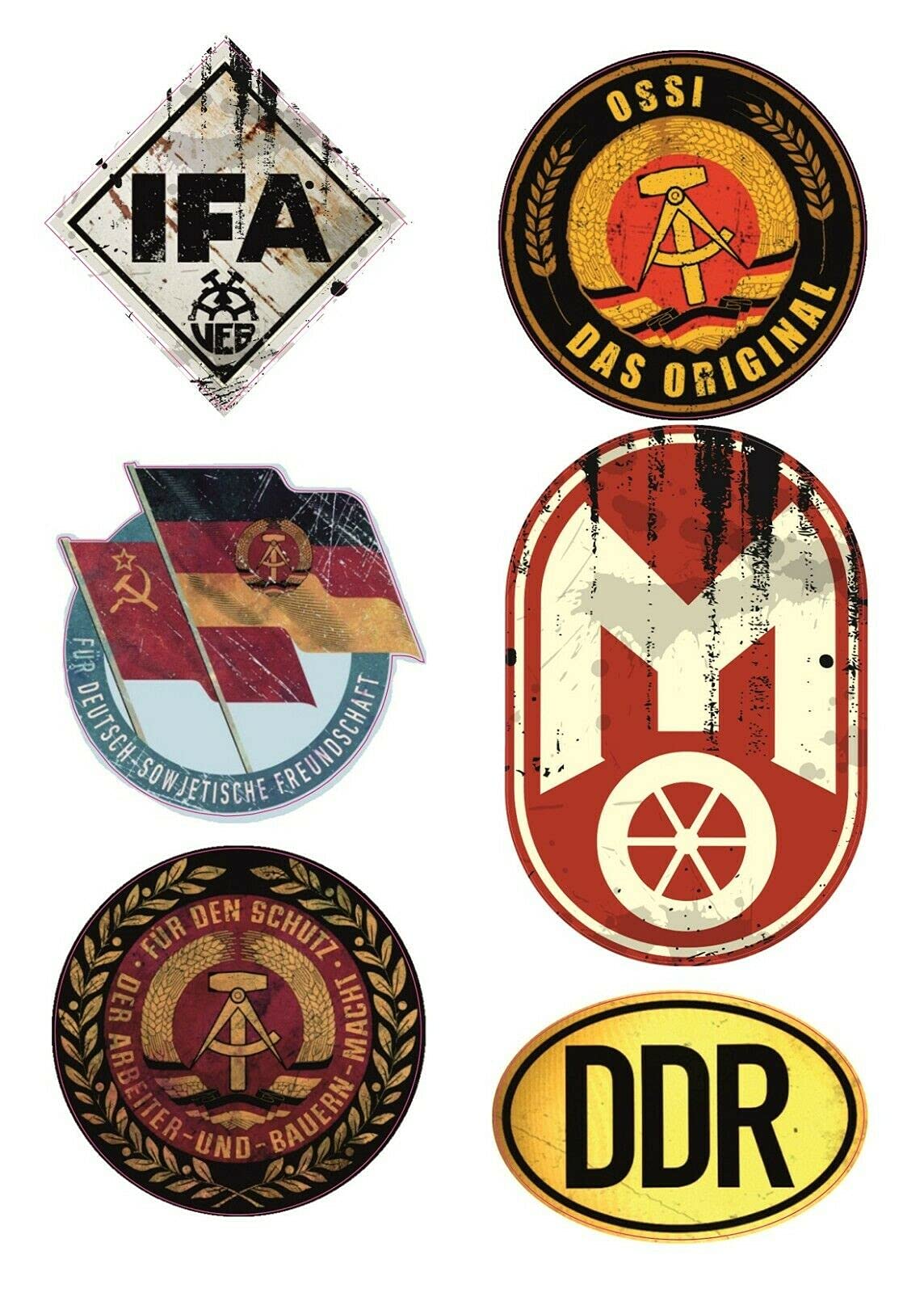 24/7stickers DDR Nr.4 / 6X Aufkleber Breite je 6,5cm VEB IFA DDR Oldtimer MINOL Mitropa Retro Vintage UDSSR Osten für Trabant Barkas Wartburg Simson usw. von 24/7stickers