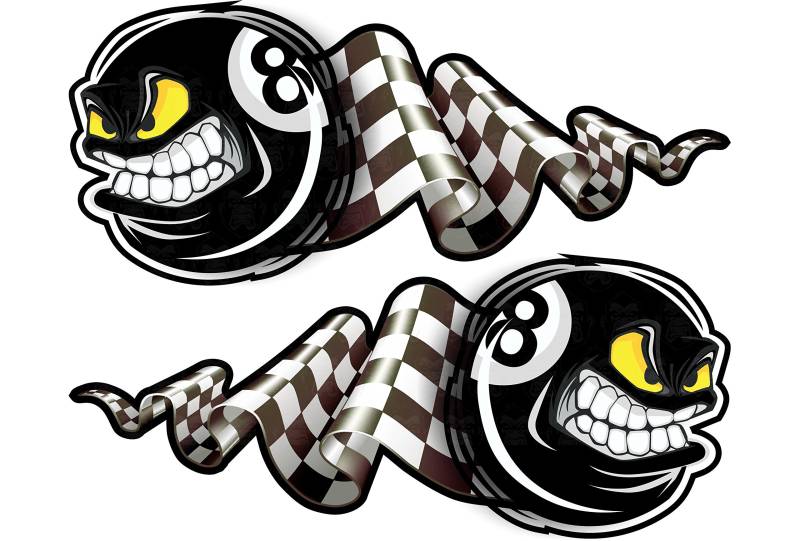 24/7stickers MG326 XXL / 2X Eightball Aufkleber je 20 x 8,5cm 8 Billiardkugel schwarz Flagge Biker Hotrod Rockabilly USA von 24/7stickers