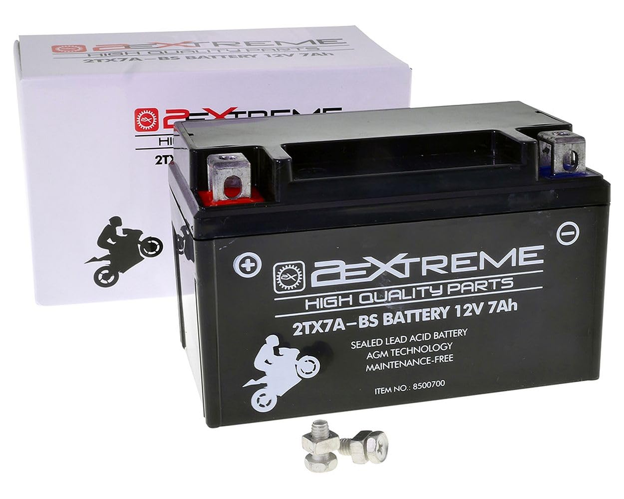 2EXTREME 12V 7Ah 2TX7A-4 Motorrad Batterie, wartungsfrei versiegelt und vorgeladen kompatibel mit 50615, YTX7A-BS, GTX7A-BS Roller Quad Moped Motorrad von 2EXTREME