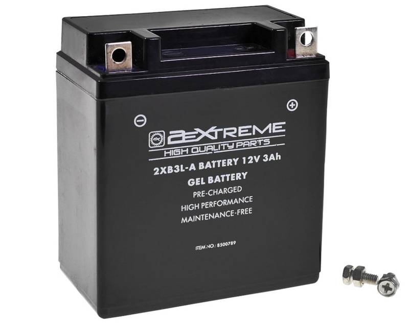 2EXTREME 12V 3Ah 2XB3L-A kompatibel für VAPE Zündung Simson KR51 Schwalbe Habicht Star SR4 Gel Batterie, wartungsfrei versiegelt und vorgeladen 50312 von 2EXTREME