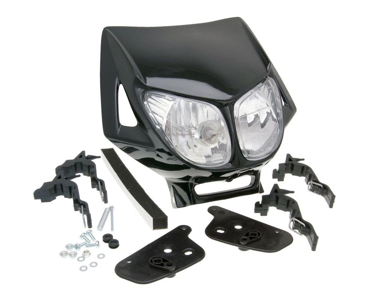 Scheinwerfermaske Enduro Doppeloptik schwarz kompatibel mit DERBI Senda 50 (2006-) D50B0, kompatibel mit Aprilia SX 50 (2006-) D50B0 von 2EXTREME