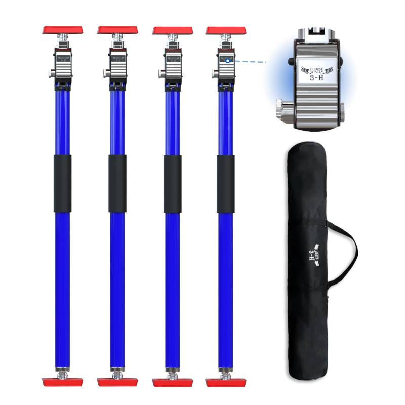 3-H 4X Montagestütze Klemmbalken 75-133cm, Türspanner Zargenspanner Einhandstütze Höhenverstellbare Teleskopstützen bis 50kg, Ladungssicherung Sicherungsstange Plattenheber Spannstange Stahl (blau) von 3-H