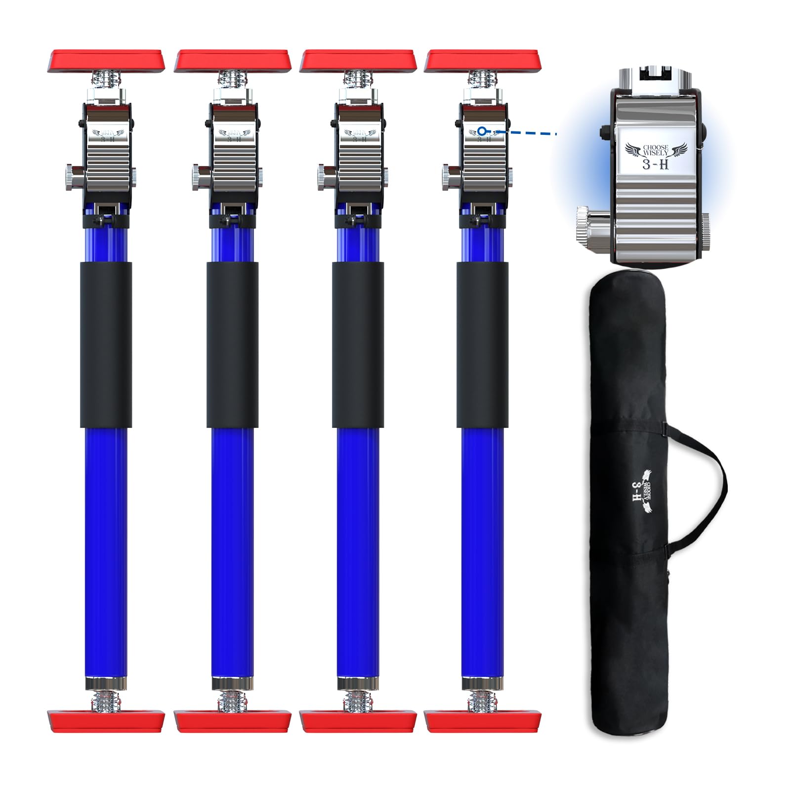 3-H 4x Türspanner Zargenspanner, Teleskopstützen 40-70cm bis 50kg, Türzargenspanner Einhandstütze, Montagestütze Höhenverstellbar Stufenlos Türspreizer bis 45°, Stahl Baustütze Teleskopstange (blau) von 3-H