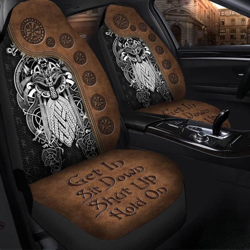 321 2 Stück Autositz Schonbezug Viking Odin Setz Dich Hin, Halt Die Klappe, Halte Durch Auto Sitzbezüge Premium Design Auto-Schonbezüge Für Fahrzeuge, Autos, Wohnmobil, 52X138cm von 321