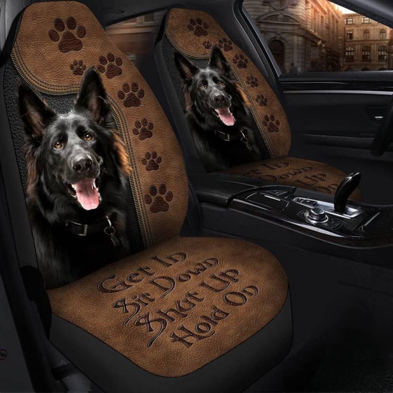 321 2 Stück Sitzbezug Auto Vordersitze Schwarzer Schäferhund, Deutscher, Komm Rein, Halt Die Klappe, Halte Durch Autositzbezüge Passform Auto Sitzbezüge Für Wohnmobil, Autos, Wagen, 52X138cm von 321