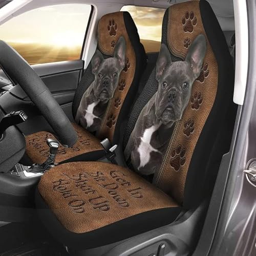 2 Stück Autositzbezüge Französische Bulldogge Mit Ledermuster Bedruckt Auto Schonbezug Sitz Personalisierte Auto-Zubehör Auto-Sitzbezug, Für LKW, Lieferwagen von 351