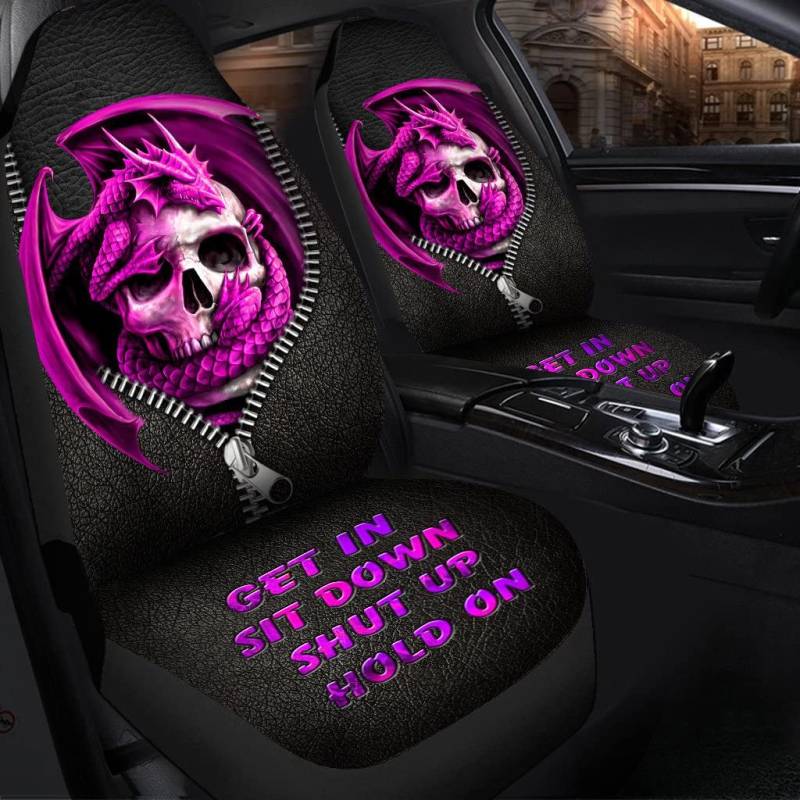 351 2 Stück Autositzbezüge Pink Purple Dragon Love Skull Get In Sit Black Leather Pattern Auto Schonbezug Sitz Waschbar Damen Auto-Sitzbezug, Für SUV, Wagen von 351