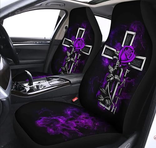 351 2 Stück Sitzbezüge Auto Glaube, Jesus, Kreuz, Lila, Rose, Innen, Lila, Rauch Auto Schonbezug Sitz Personalisierte Damen Auto-Sitzbezug, Für SUV, LKW von 351