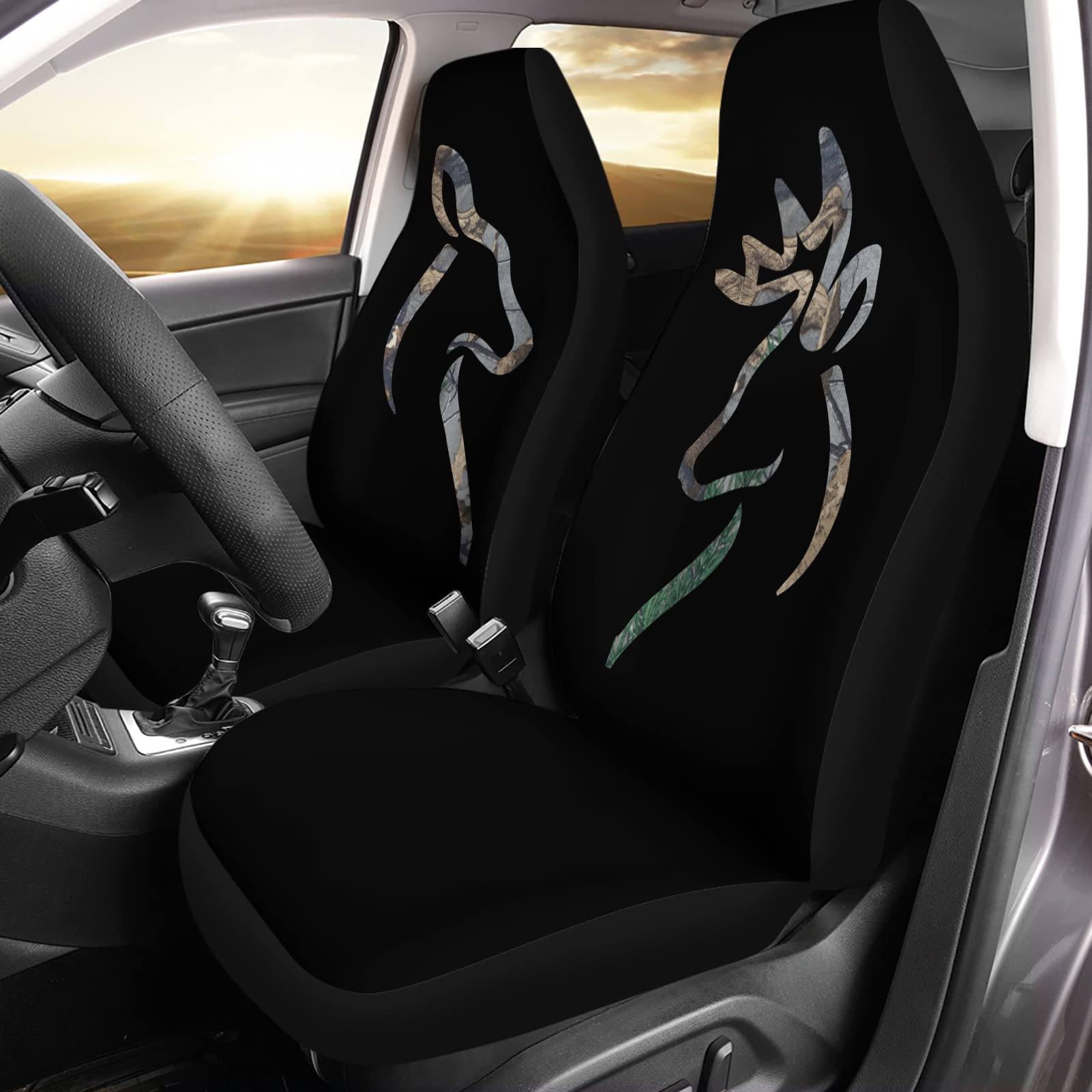 2 Stücke Auto Sitzbezüge Hirsch-Silhouette-Design Auto-Zubehör Einfach Zu Montierende Innenraum Sitzschoner Passform Sitzbezüge Set Universal Für Wagen, Wohnmobil, Anhänger, 52X138Cm von 351