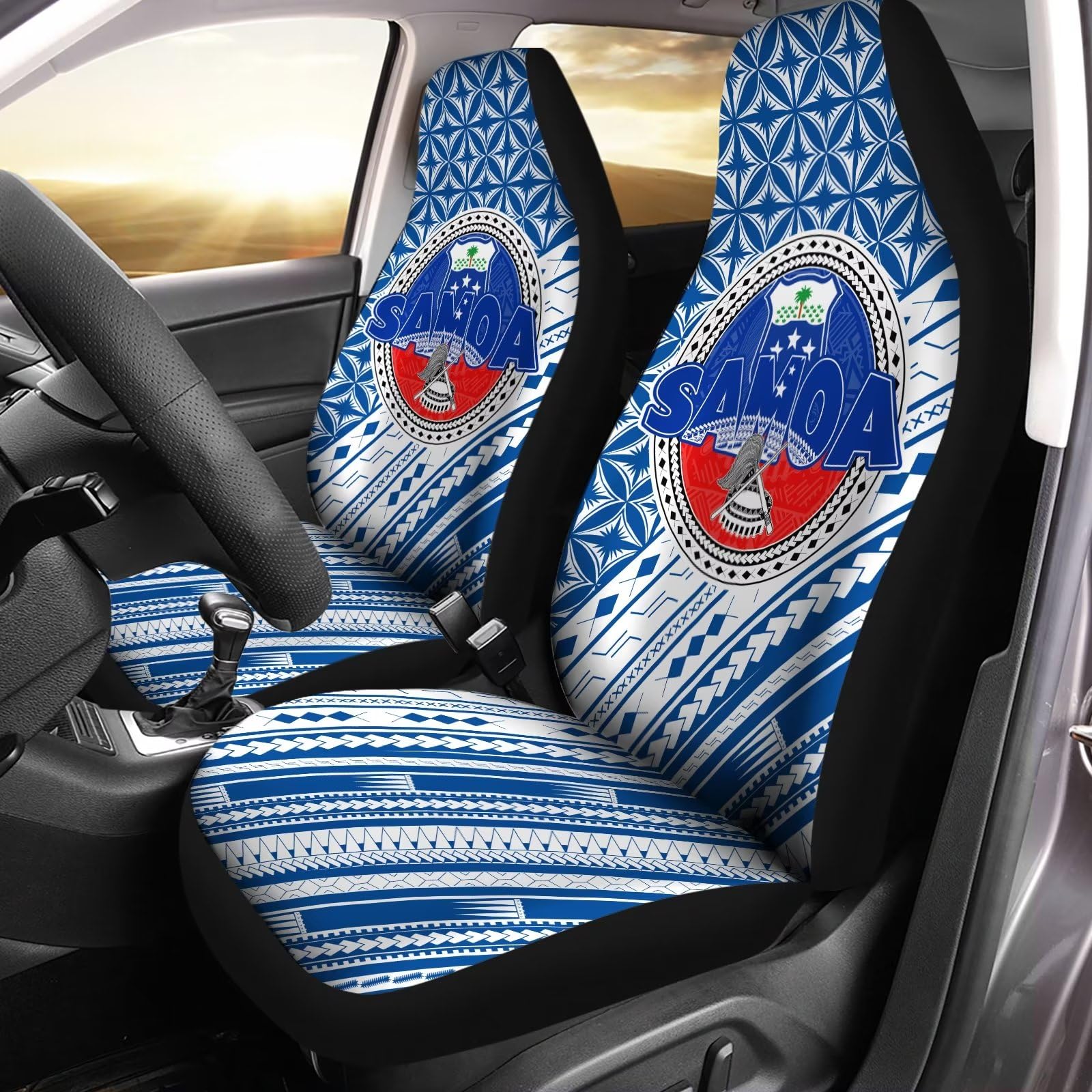 351 2 Stücke Autositzbezüge Blaue Samoa-Flagge Gedruckt Auto-Schonbezüge Sportliche Innenraum Sitzschoner Wasserdicht Sitzbezüge Set Universal Für Suvs, Autos, Lastwagen, 52X138Cm von 351