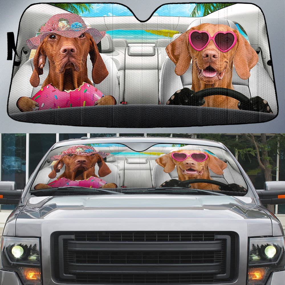 Auto Windschutzscheibe Sonnenblende Wasserbeständig Sonnenschutz Auto Frontscheibe Faltbar Auto Windschutzscheibe Sonnenschirm Vizsla-Hunde, Vizsla-Hundepaar, Das In Den Sommerferien Auto Fährt S von 351