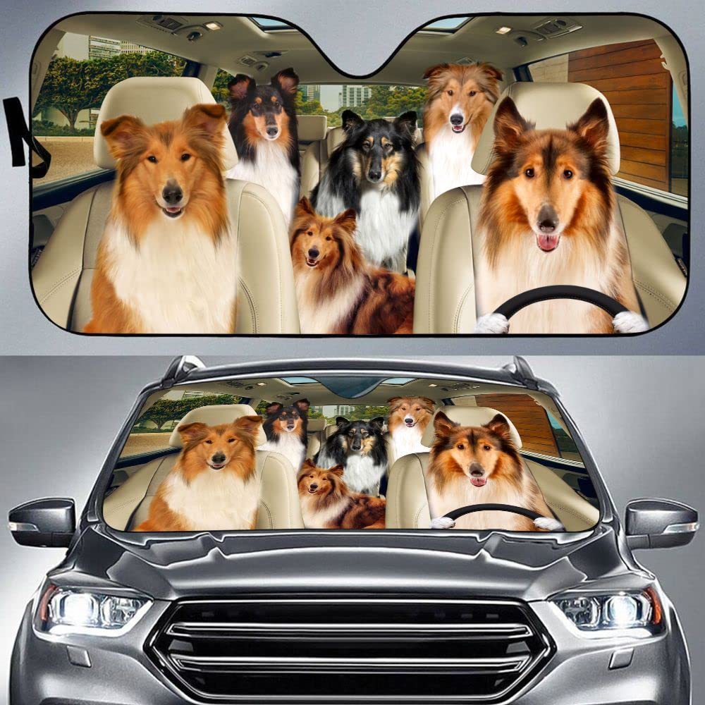 Sonnenblende Einfache Lagerung Auto Windschutzscheiben Abdeckung Wasserbeständig Auto Sonnenschutz Universal Für Meisten Fahrzeuge Lastwagen Rough Collie - Rough Collie Teamfreunde Fahren M von 385