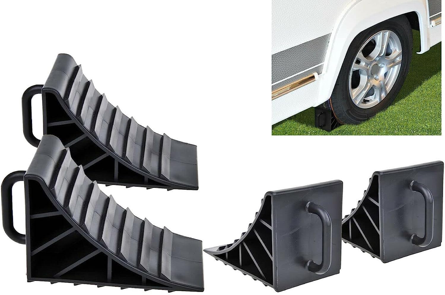 2X Unterlegkeil Radkeil Bremskeil Kunststoff mit Griff schwarz für PKW Anhänger Trailer Wohnwagen von 3D Carbon Design