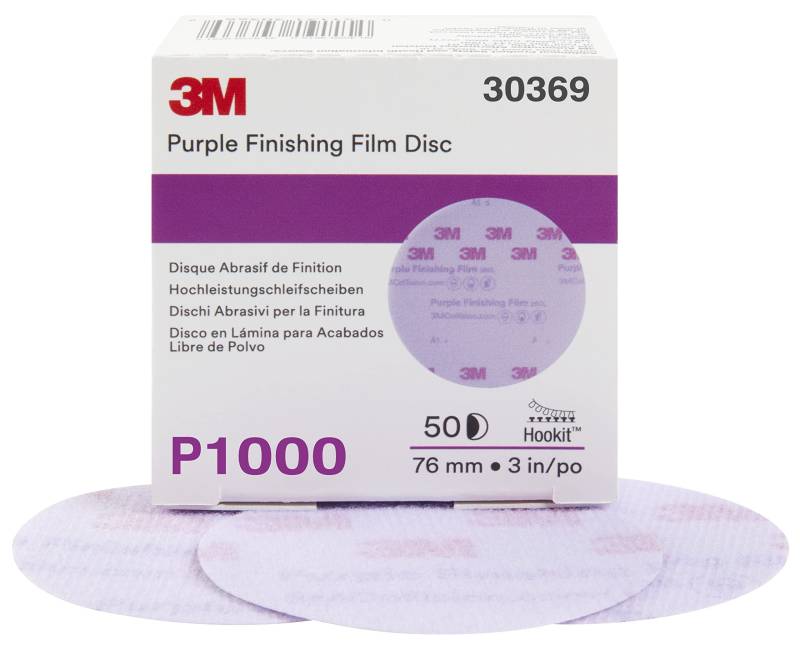 3M - 30369-4PK Hookit Purple Finishing Film Schleifscheibe 260L, 30369, 3 Zoll, P1000, 50 Scheiben pro Karton von 3M