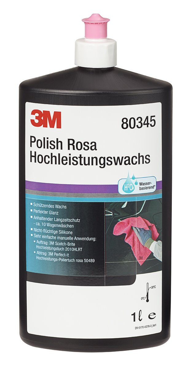 3M Polierpaste Polish Rosa Hochleistungswachs 80345N, Autopolitur für perfektes Finish und langanhaltenden Schutz, Autowachs hält ca 10 Wagenwäschen, Lackpflege, Einfache manuelle Anwendung, 1000 ml von 3M