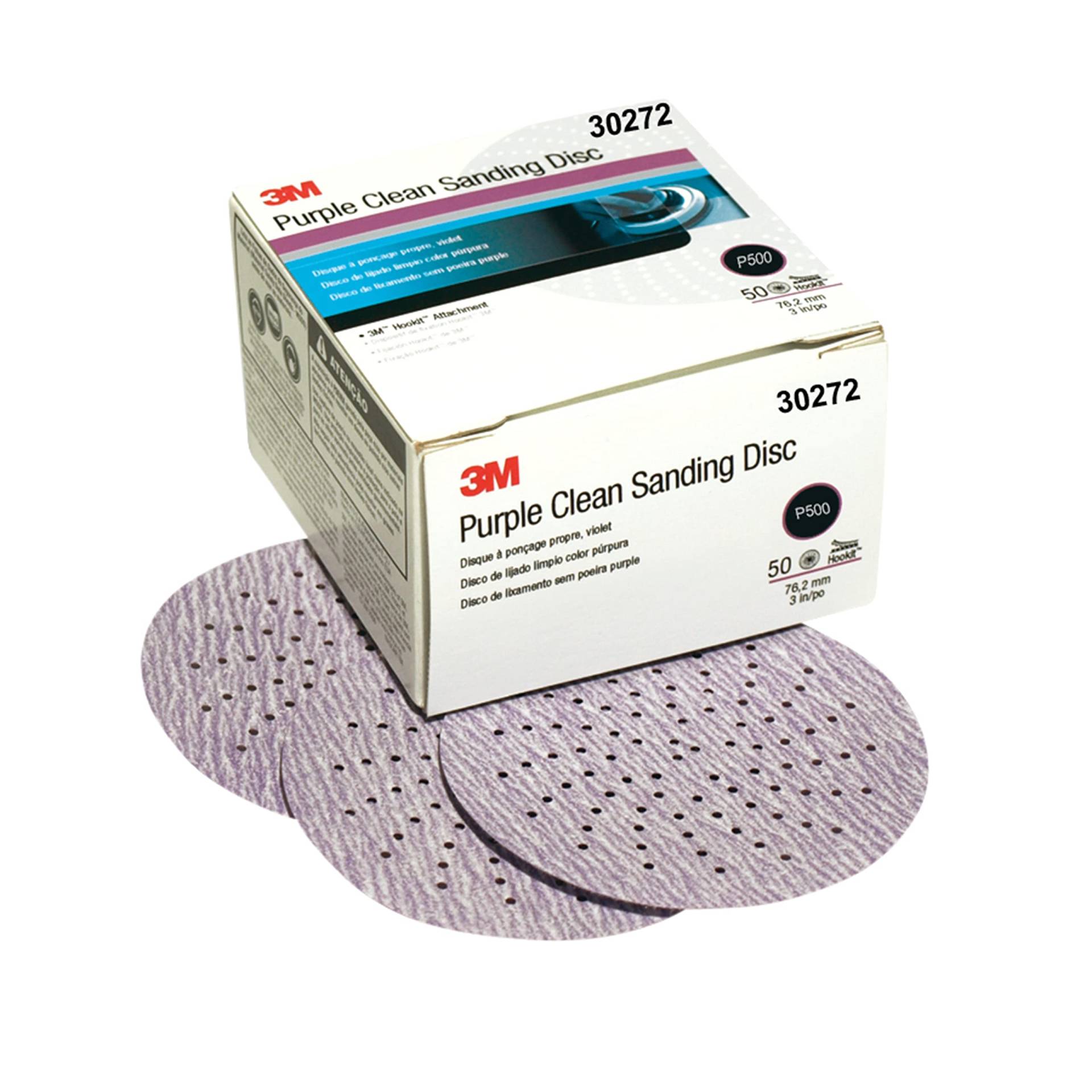 3M Cubitron II Hookit Purple Clean Schleifscheibe 7,6 cm, 31465, 500+, 50 Scheiben, praktisch staubfrei, hohe Leistung, langlebig, Mehrlochmuster, für Automobilschleifen von 3M