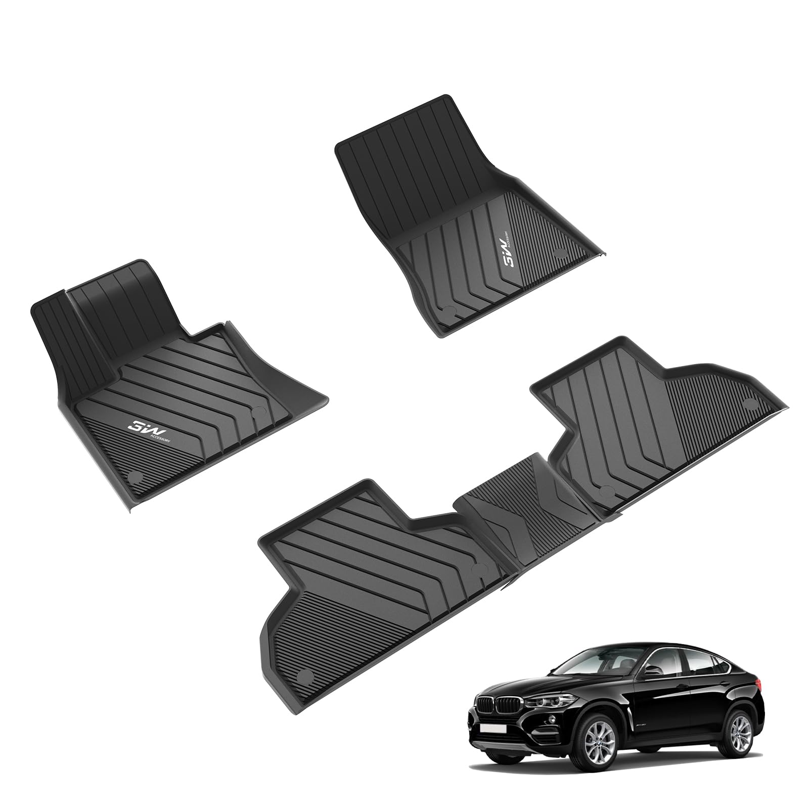 3W Fußmatten für BMW X6 F16 2015-2018/X5 F15 2014-2018, TPE Allwetter Maßgeschneiderte Fussmatte 1-2 Reihen und Kofferraummatte Komplettset Autofußmatten Zubehör, Wasserdicht Kratzfest von 3W