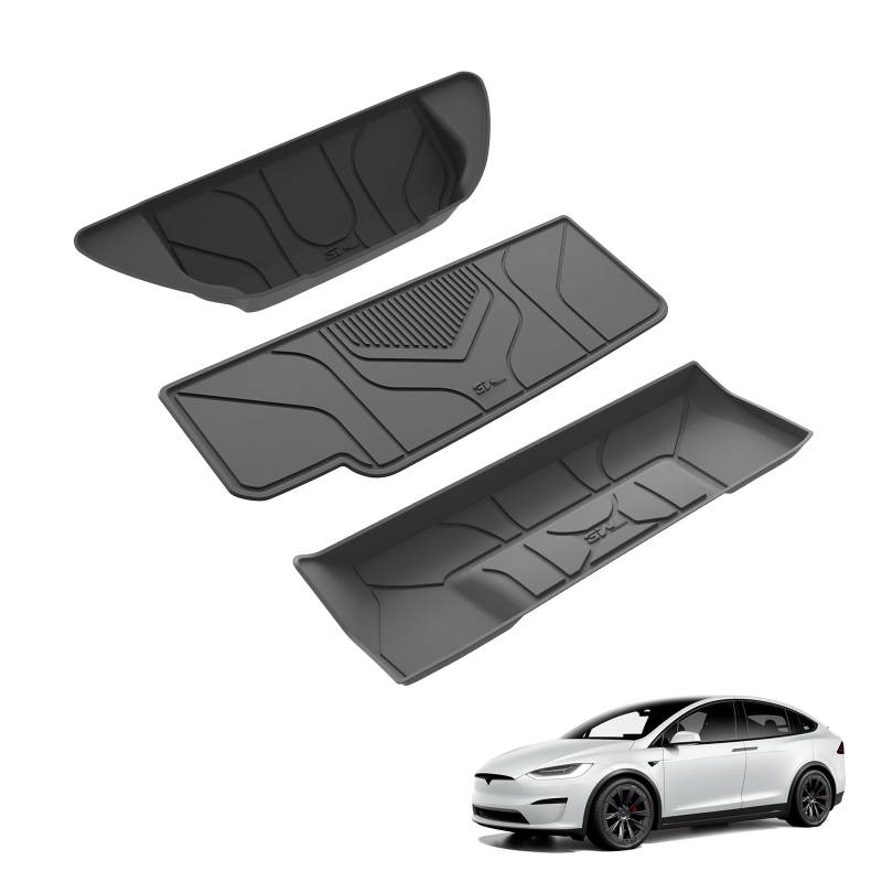 3W TPE Allwetter Custom 3PCS Kofferraum Automatten Set für Tesla New Model X 6seats 2023-2024 Frunk Trunk mat +Kofferraummatte+niedrige Kofferraummatte Wasserdicht rutschfest leicht zu reinigen von 3W