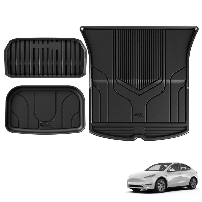 3W Model Y Kofferraumwanne Set 3PCS Kompatibel für Tesla Model Y 2020-2024,Hundefreundliche TPE Kofferraummatte Alle Wetter,rutschfeste Kofferraum Schutzmatte für Vorder und Rücksitze,Model Y Zubehör von 3W