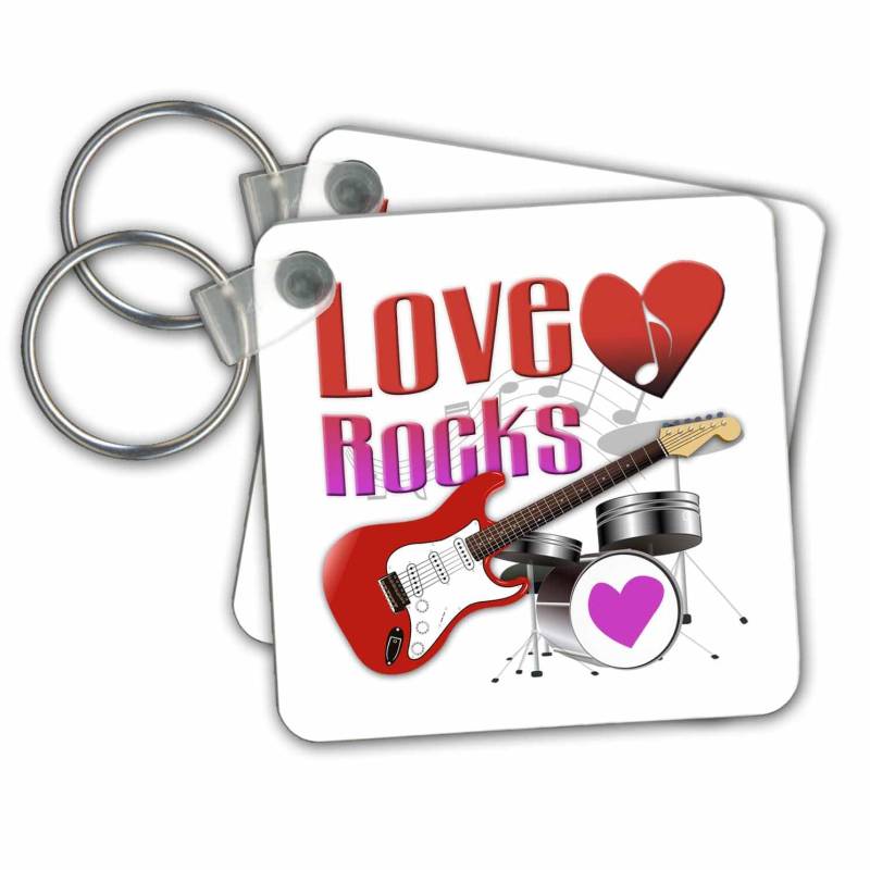 3dRose - Image of Words Love Rocks with Band Equipment - Schlüsselanhänger - (kc-356674-1) von 3dRose