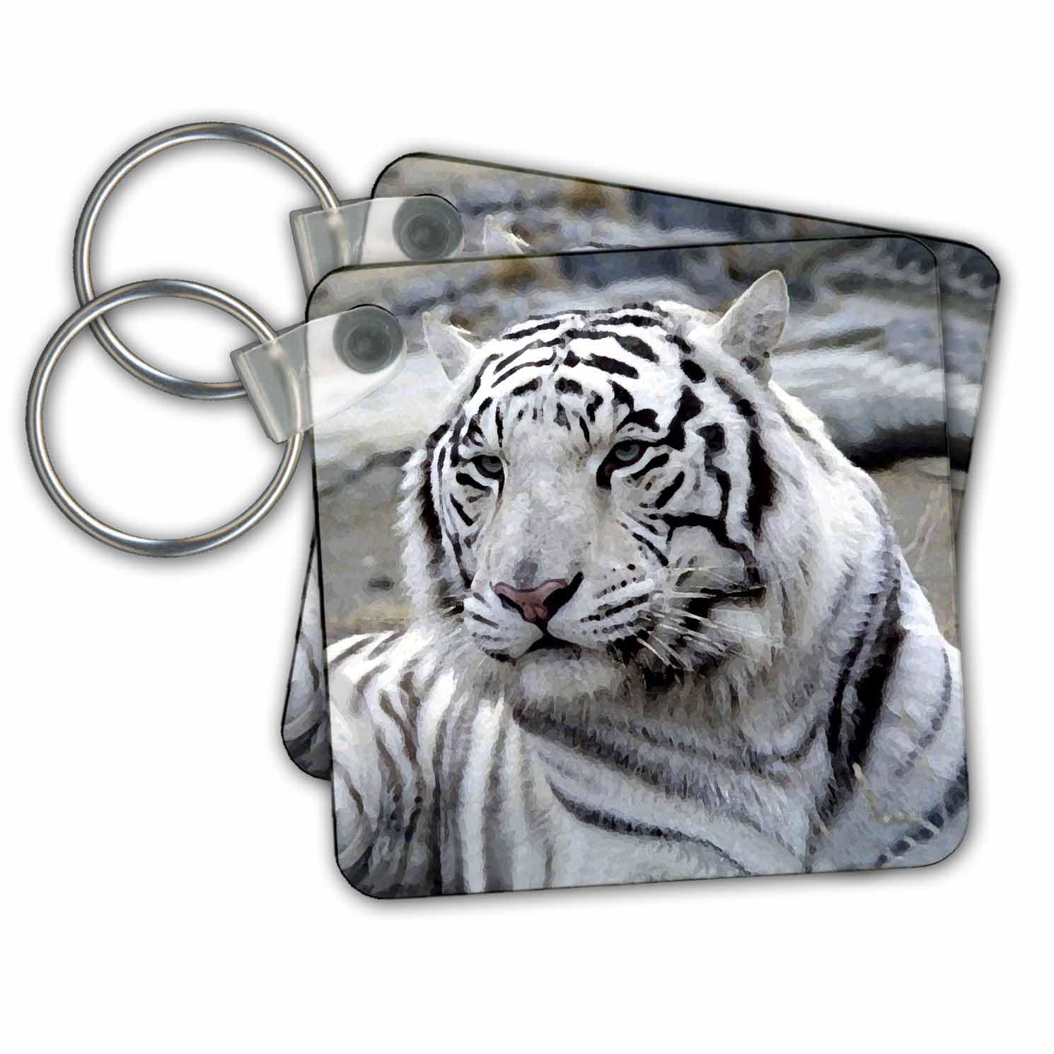 3dRose White Tiger – Schlüsselanhänger, 5,7 x 5,7 cm, 2 Stück (kc_345_1) von 3dRose