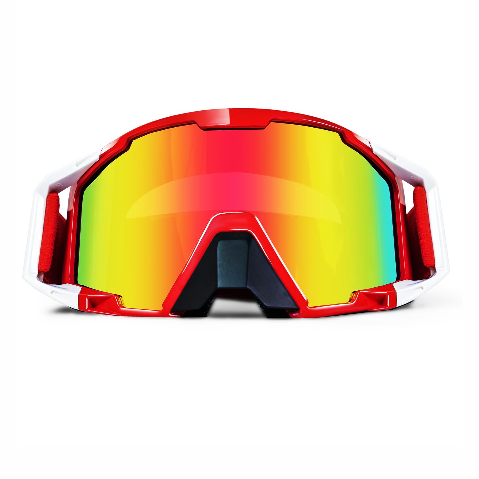 4-FQ Motorradbrille, Motocross Brille, Hochwertige Off Road Racing Crossbrille, Anti Fog UV Schutzbrille Sportbrille Retro Radbrille für ATV Dirt Bike（Roter Rahmen + farbige Gläser） von 4-FQ