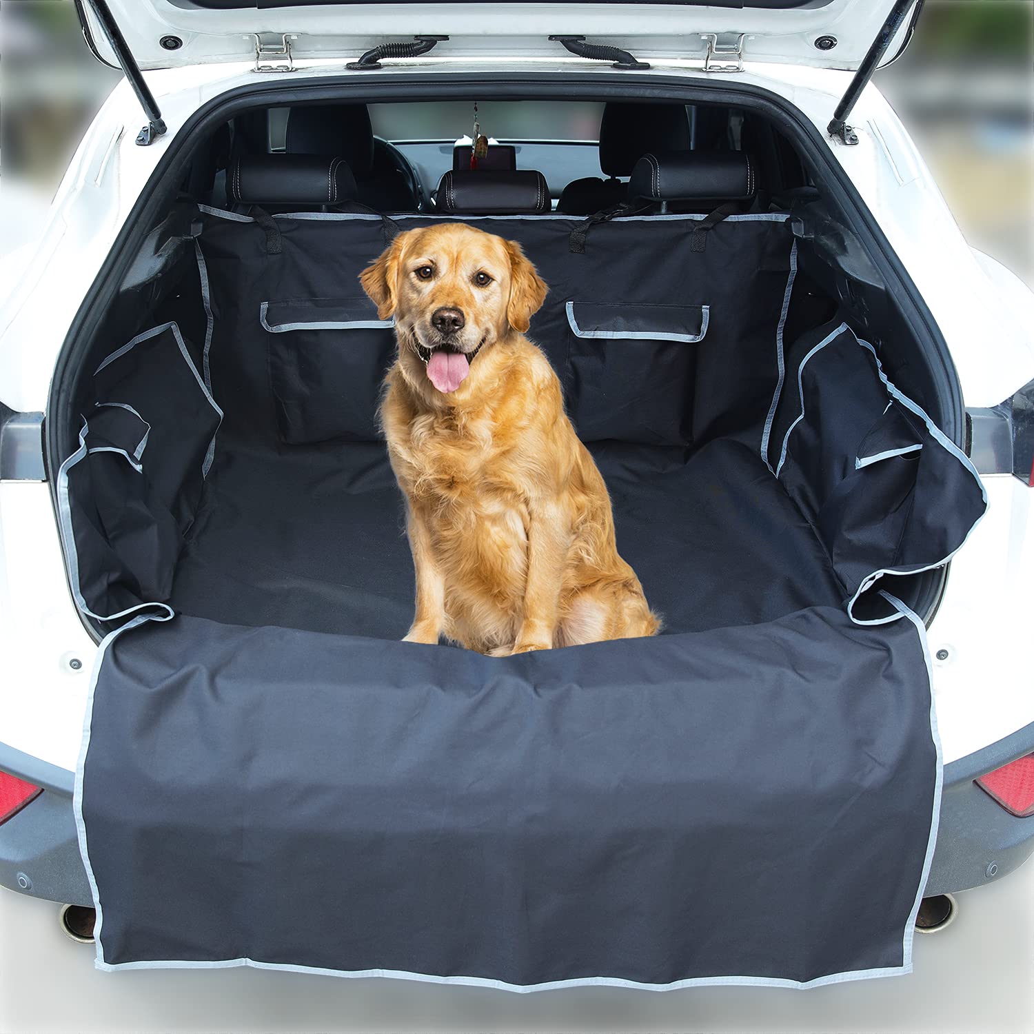 4 Paw Lovers Kofferraum Schutzmatte Hund mit 4 Taschen - Seiten- und Ladekantenschutz - Universal Auto Kofferraum Hundedecke wasserdicht & Kratzfest - Kofferraumdecke Hunde von 4 Paw Lovers