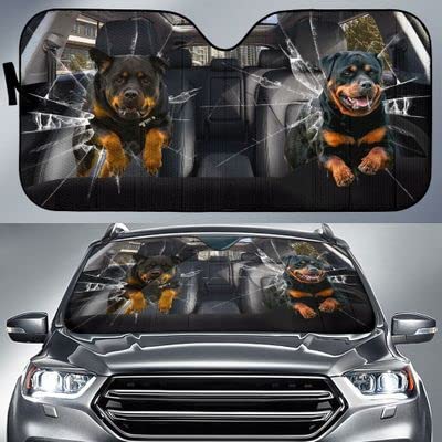 452 Frontscheibe Windschutzscheibe Schutz Lustige Rottweiler Zerbrochenes Glas Auto Sonnenschutz Faltbar Autoscheibenabdeckung Abdeckung Für Geländewagen Wagen Lastwagen von 452