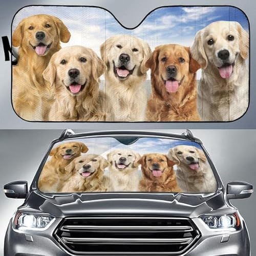 452 Frontscheibe Windschutzscheibe Schutz Lustiges Golden Retriever-Familien-Blauer Himmel-Muster Windschutzscheibenabdeckung Einfache Lagerung Frontscheibenabdeckung Für Sommer Geländewagen Wagen von 452