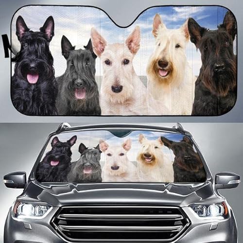 Autoscheibenabdeckung Abdeckung Lustiges Scottish-Terrier-Hundefamilien-Blauer Himmel-Muster Windschutzscheibenabdeckung Sonnenschutz Autoscheibenabdeckung Für Wagen Lieferwagen Lastwagen von 452